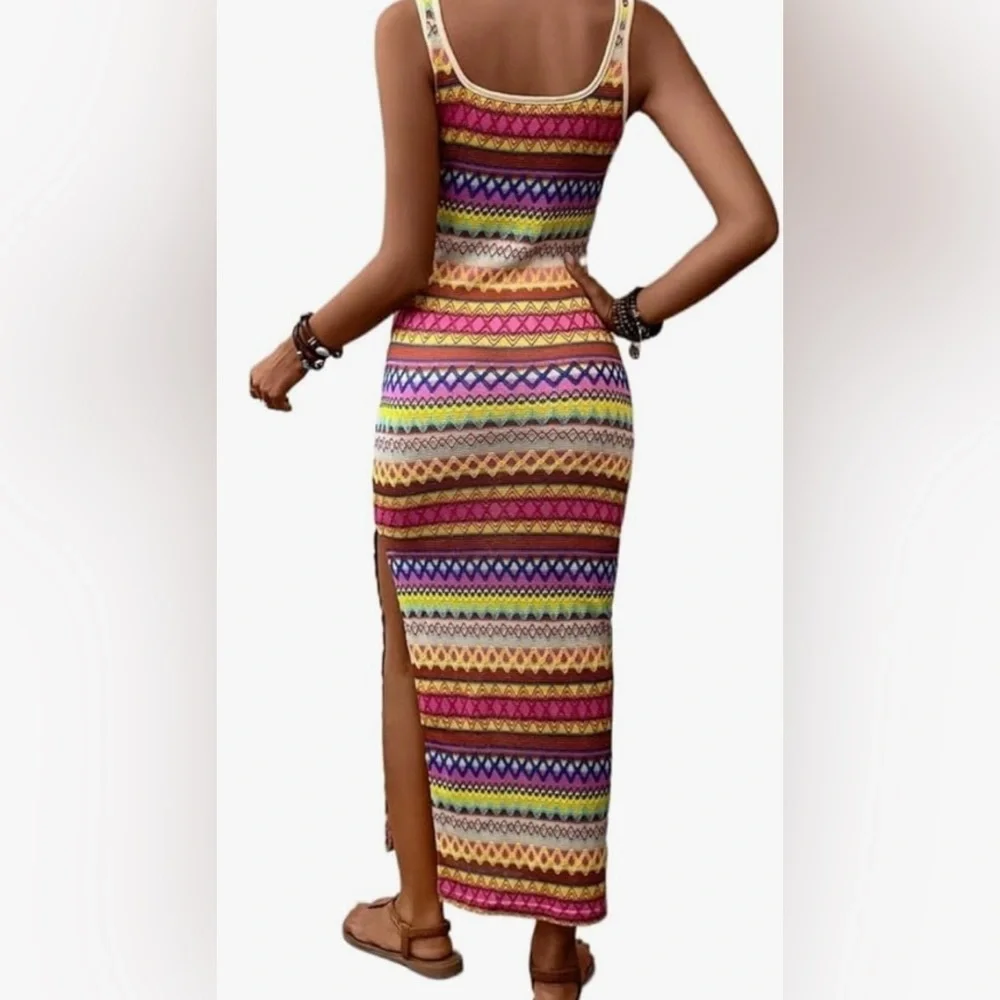 Sleeveless Slit long Dress by Fashion Sz L multicolor NWT - Picture 8 of 8